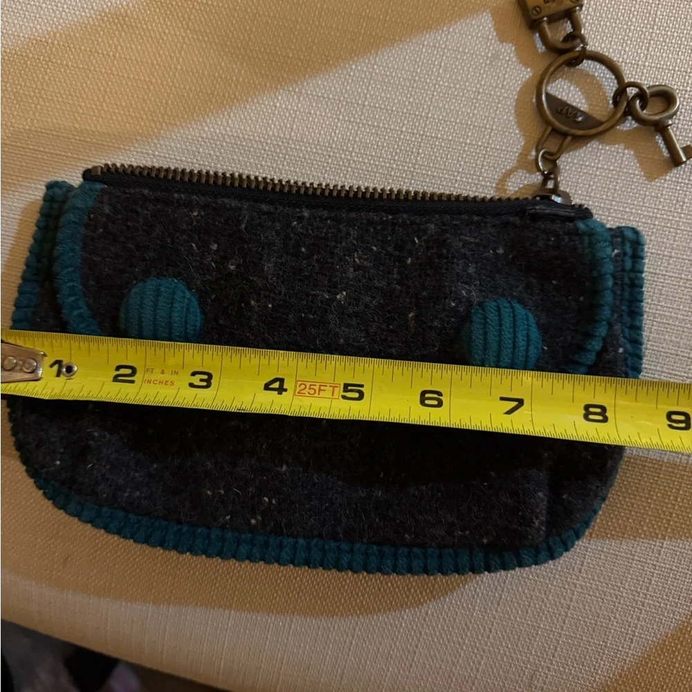GAP Y2K mini wool clutch purse in gray tweed with teal corduroy accents